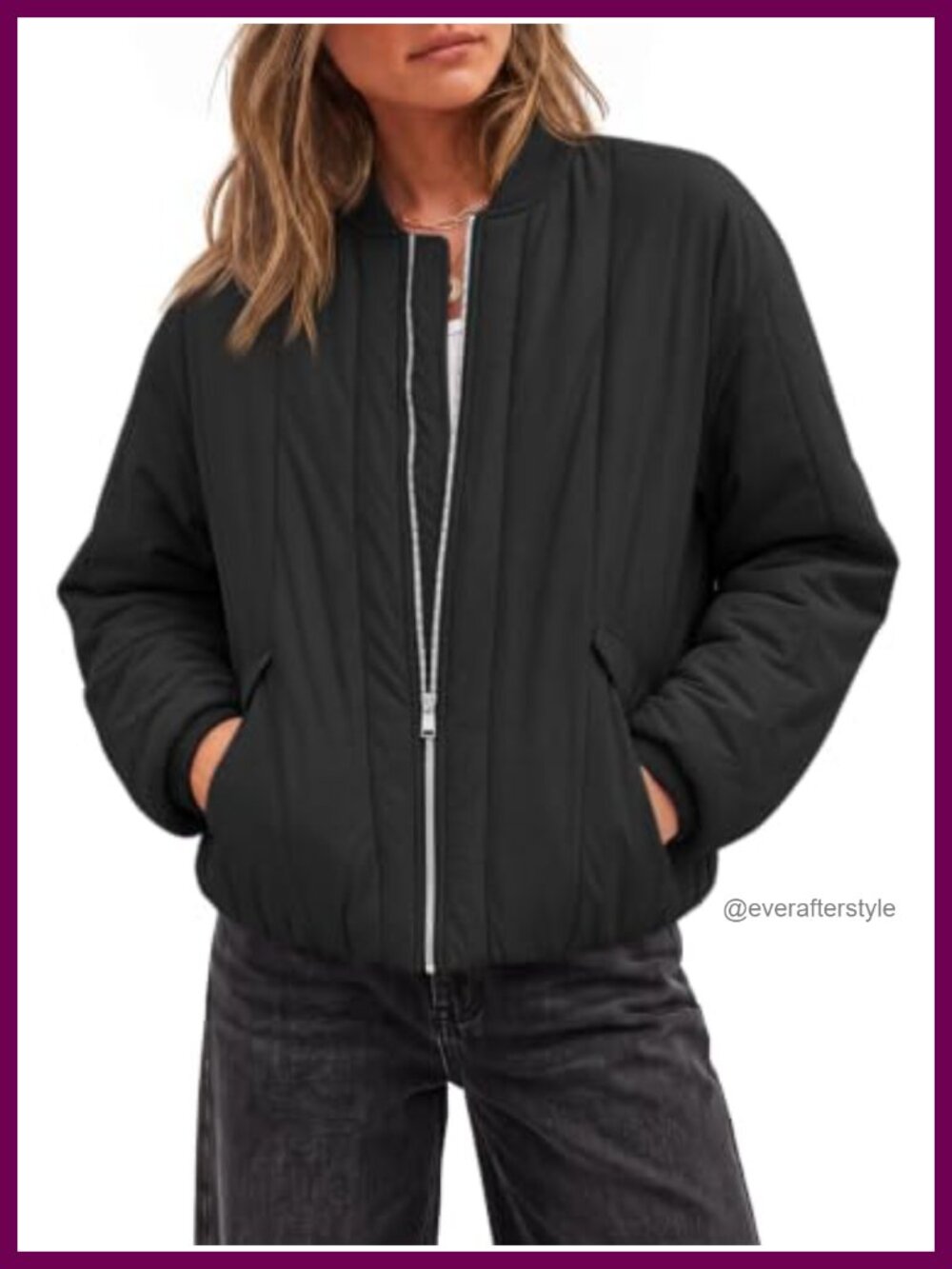 Womens Lightweight Quilted Bomber Jacket Zip Up Puffer Coat Oversized